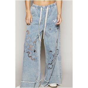 POL Light Blue Flare Jeans with Embroidered Details